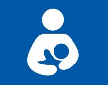 Logo, person holding a baby in the breastfeeding position across their chest