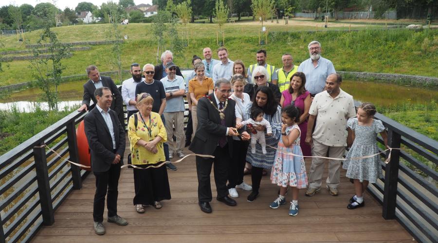 The Worshipful Mayor of Barnet, Councillor Tony Vourou, opens a £1.3m Sustainable Urban Drainage Scheme (SuDS).