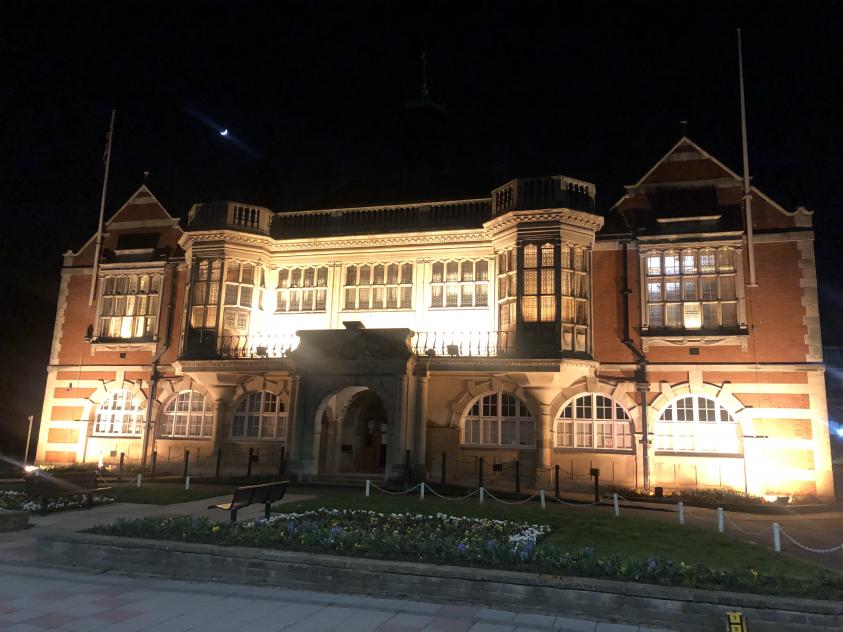 Hendon Town Hall has been lit orange as part of a London-wide memorial to Sarah Everard and to highlight the action being taken to tackle violence against women.